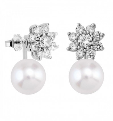 Pendientes de platino con Diamantes y perlas desmontables